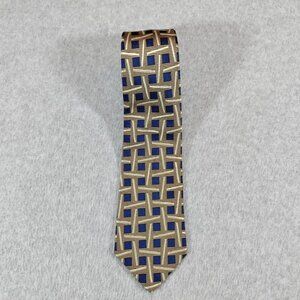 Bullock & Jones Silk Necktie Abstract Gold Blue Jacquard 58in